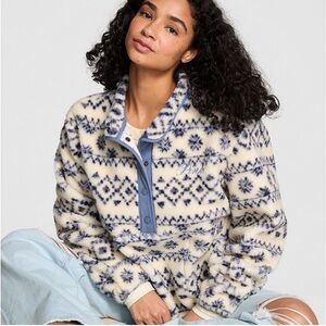 Victoria’s Secret XL Plush Teddy Front-Snap Pullover blue & cream New with tags!